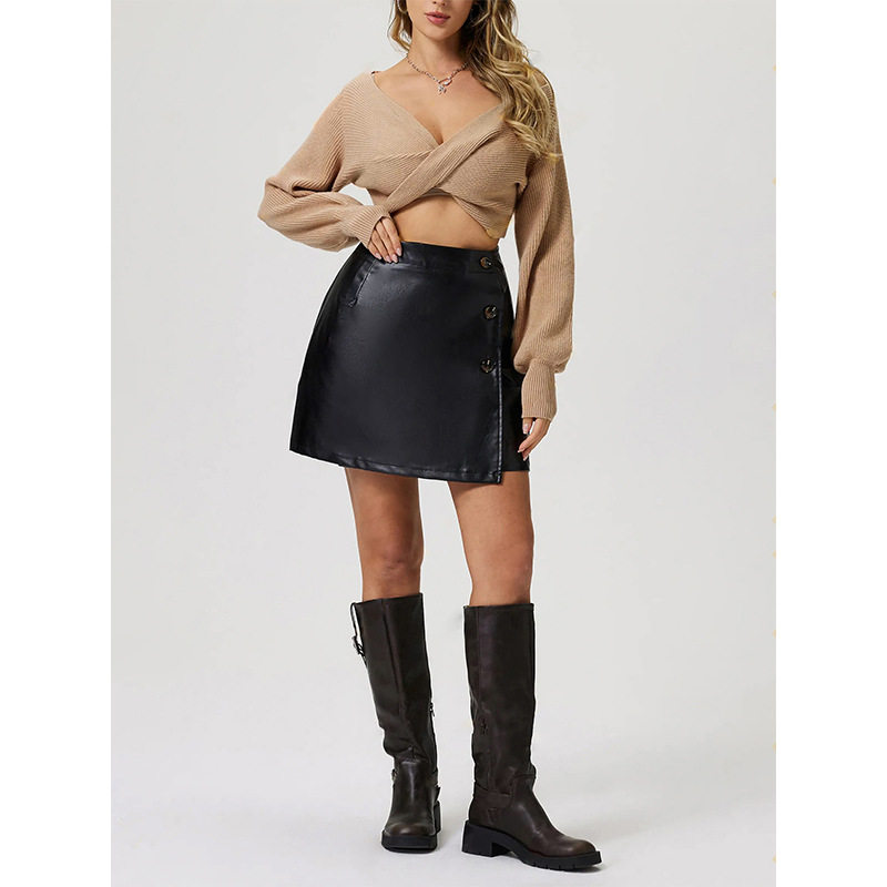 PU Leather Bodycon Skirt Stylish Button Detail Versatile Design Sexy Fit Perfect for Parties and Night Out