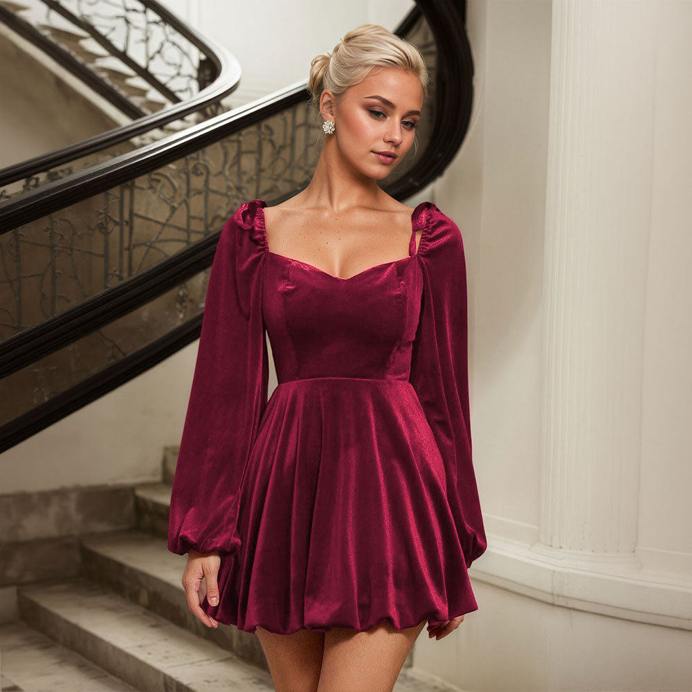 Womens Burgundy High Waisted Dress French Style Spring Summer Party Event Wholesale Available
