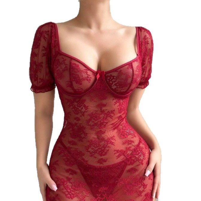 性感情趣外贸激情欧美内衣女跨境透视INS长裙蕾丝包臀连衣裙钢托