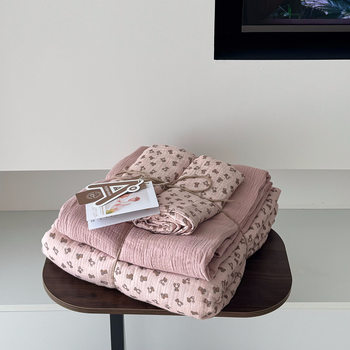 Ins Style Cotton Type a Wrinkled Double-Layer Yarn Printed Four-Piece Set Soft, Skin-Friendly and Breathable Naked Sleeping Bedding