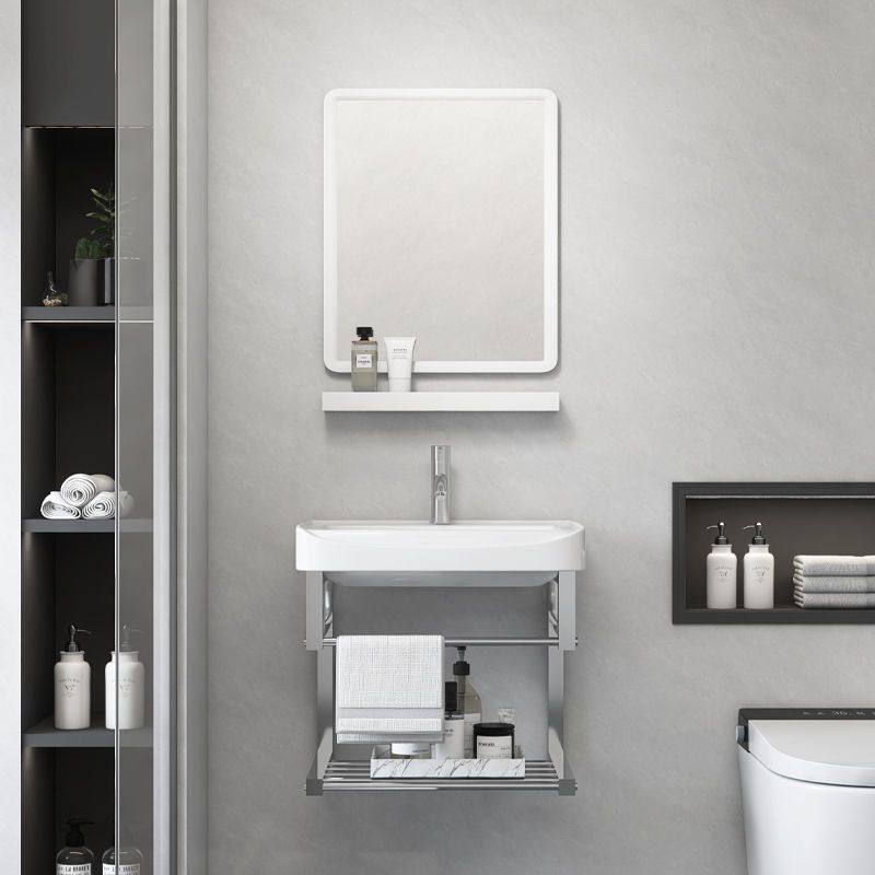 Ceramic Small Apartment Laundry Basin Stainless Steel Bracket Basin Washbasin Bathroom Balcony Washboard Washbasin