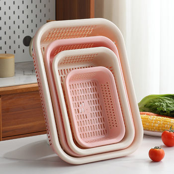 Thickened Drain Basket Washing Vegetable Basket Kitchen Sieve Basket Rectangular Household Bowl Chopsticks Basket Large