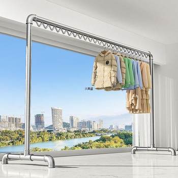 Thickened Galvanized Steel Pipe Clothes Drying Rack Floor-Standing Household Balcony Clothes Rack Outdoor Double-Pole Simple Water Pipe Clothes Drying Rack