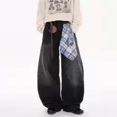 American Retro Wide-Leg Scimitar Washed Spring and Autumn Jeans Straight Pants Versatile Loose Casual Jeans for Men and Women