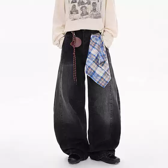 American Retro Wide-Leg Scimitar Washed Spring and Autumn Jeans Straight Pants Versatile Loose Casual Jeans for Men and Women