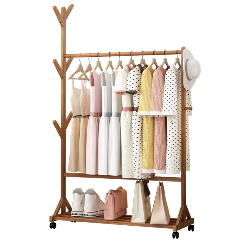 Coat Rack Floor Simple Modern Hanger Household Solid Wood Hanger Storage Rack Bedroom Clothes Rack Mobile Rack