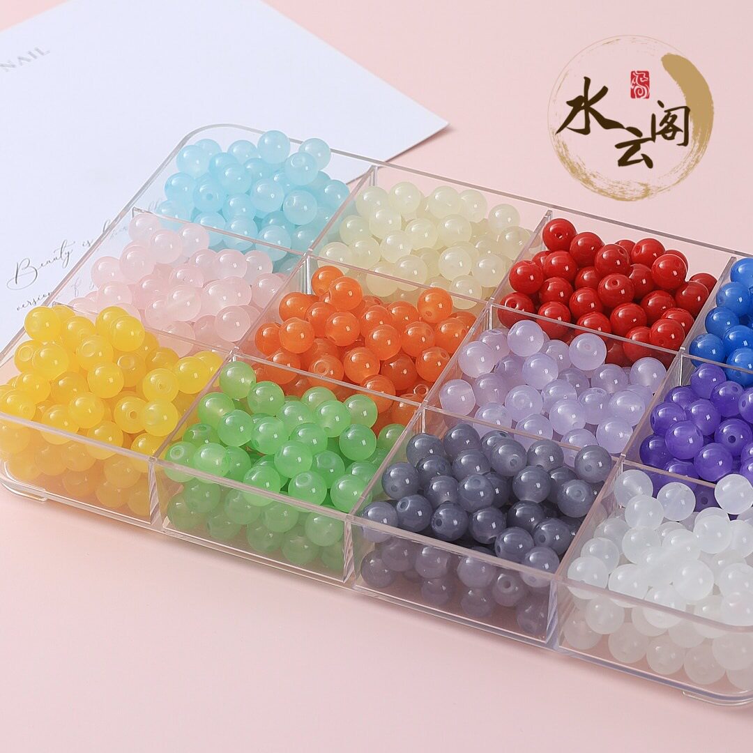 แก้วหยกเทียมลูกปัดสีทึบหลวมลูกปัดทำด้วยมือ DIY สร้อยข้อมือ c...