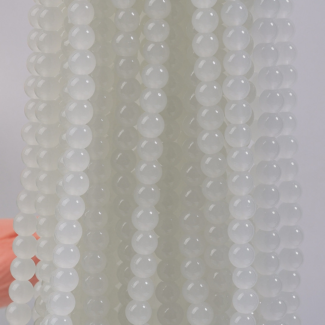 玻璃仿玉圆珠纯色散珠手工diy玉髓手链项链散珠子琉璃珠饰品配件