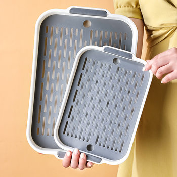 Draining Tray Household Living Room Double-Layer Tray Rectangular Tea Tray Fruit Tray Creative Draining Basket Draining Rack Tea Tray