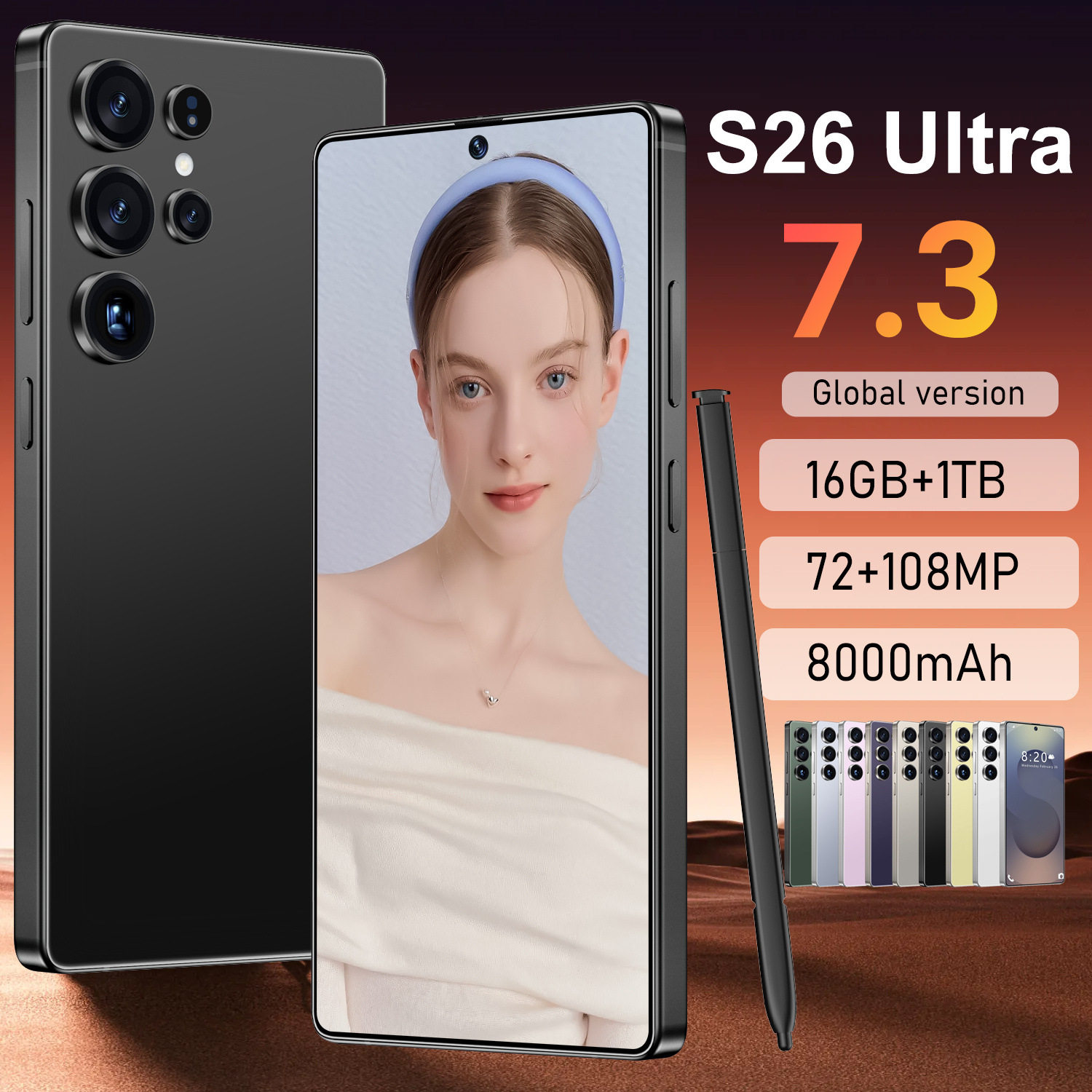 TK热销S26 Ultra真4G 16+1TBGB跨境手机 7.3寸直角屏外贸智能手机