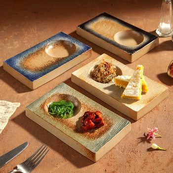 Japanese-Style Minimalist Plating Dipping Sauce Dish, Personalized Restaurant Commercial and Home Use, Exquisite Rectangular High-Value Semicircular Integrated Plate