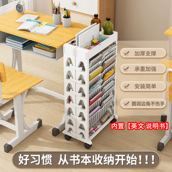 Mobile bookshelf beside desk with wheels floor-to-floor book storage rack Study Office file book stationery storage rack