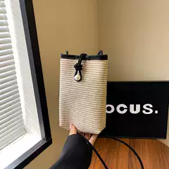 2024 New Fashion Solid Color Mobile Phone Bag Niche Contrast Color Small Square Bag Simple Woven Shoulder Bag Personalized Crossbody Bag