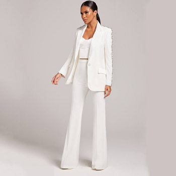 In-Stock 2025 European and American Fashion New Heavy Beaded Rhinestone Slim-Fit Suit with Flared Pants Two-Piece Set