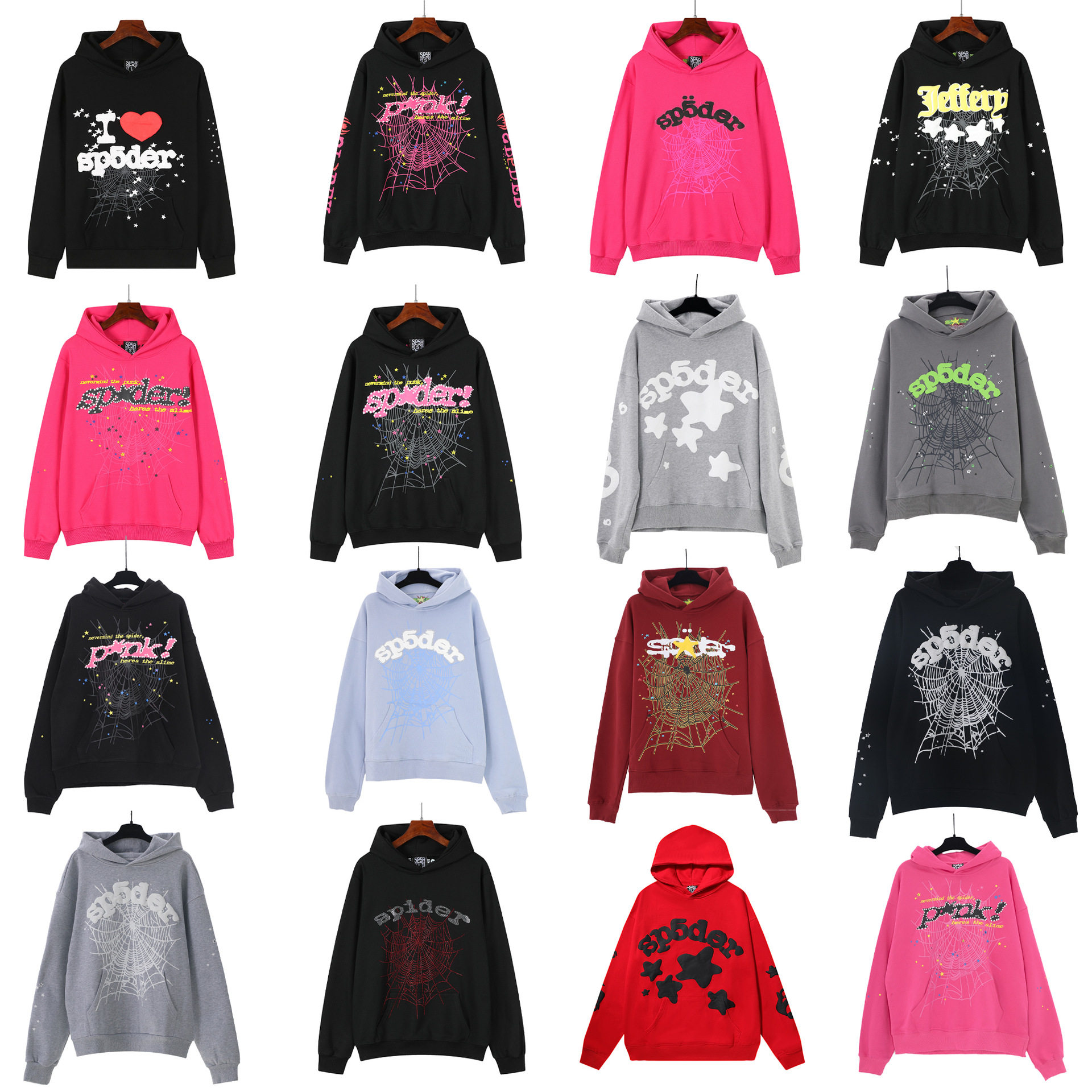 เสื้อฮู้ดผ้าฝ้ายมีฮู้ด พิมพ์ลายตัวอักษรโฟม SP5Der Spider Web 55555 แบรนด์แฟชั่นนำเข้าจากยุโรปและอเมริกา สำหรับผู้ชายและผู้หญิง