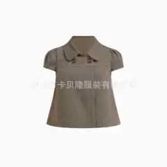 Summer new retro doll collar short jacket with bubble sleeves and double breasted French style short sleeved top