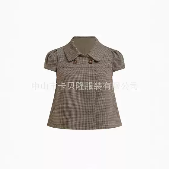 Summer new retro doll collar short jacket with bubble sleeves and double breasted French style short sleeved top