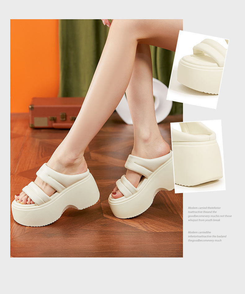 Dép sandal nữ quai chữ V đơn giản phong cách châu Âu — Đen, Len nguyên chất chi tiết 3