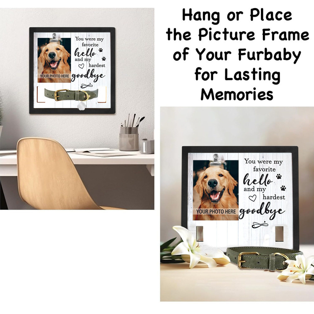 Pet Commemorative Photo Frame Can Hold Collar Vertical Table Pet Photo Lost Gift with Clip Photo Frame Black