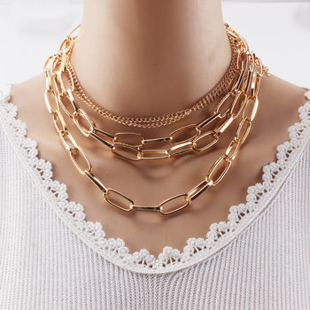 European and American cross-border jewelry retro geometric level creative necklace female punk multi-layer mix chain necklace wholesale