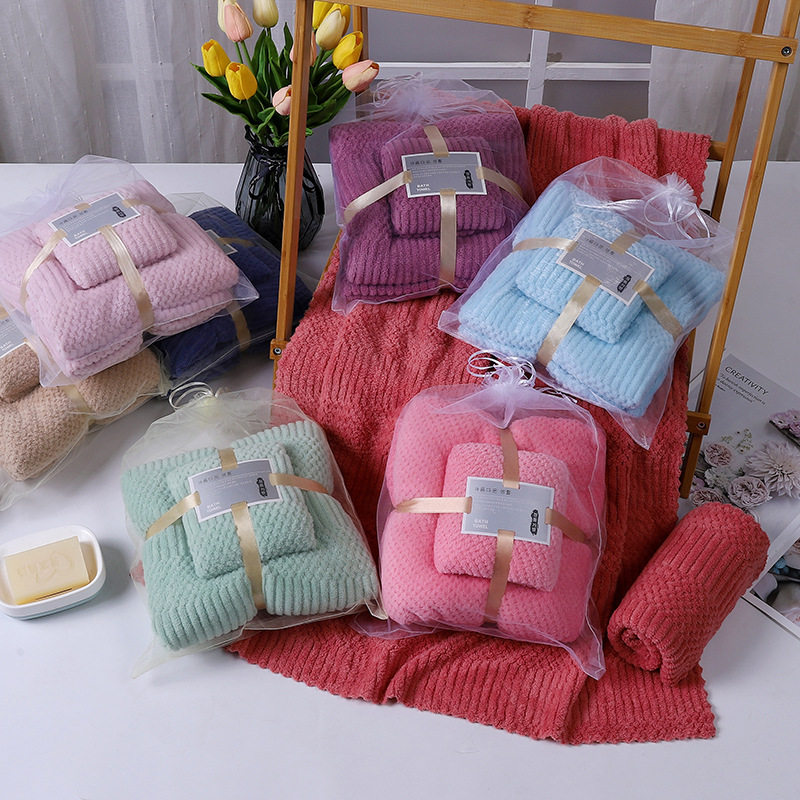 Mother-in-child Set High Yang Towel Coral Fleece Household Thickened Face Washing Towel Bath Towel Quick-drying Coral Fleece Towel Cross-border Set