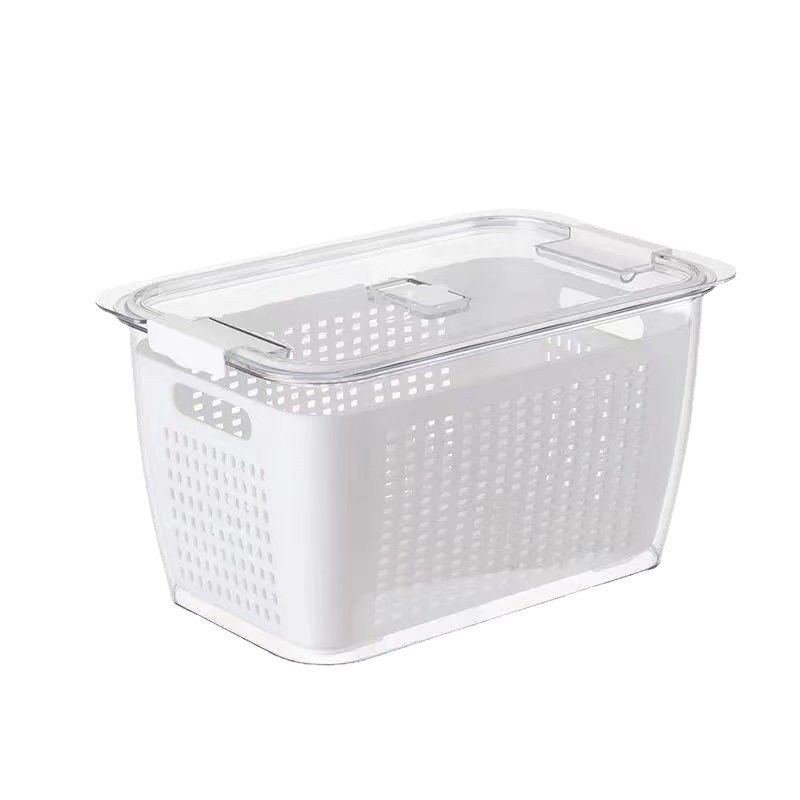 Cross-Border Sealed Fresh-Keeping Drain Basket for Washing Vegetables, Kitchen Vegetable Washing Basket, Fruit Washing Basin, Double-Layer Water Filter Storage Box