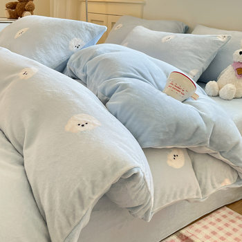 Milk Velvet Four-Piece Set, Thickened Coral Velvet Bed Sheets, Quilt Cover, Nantong Bedding Three-Piece Set, Winter Velvet Quilt Cover