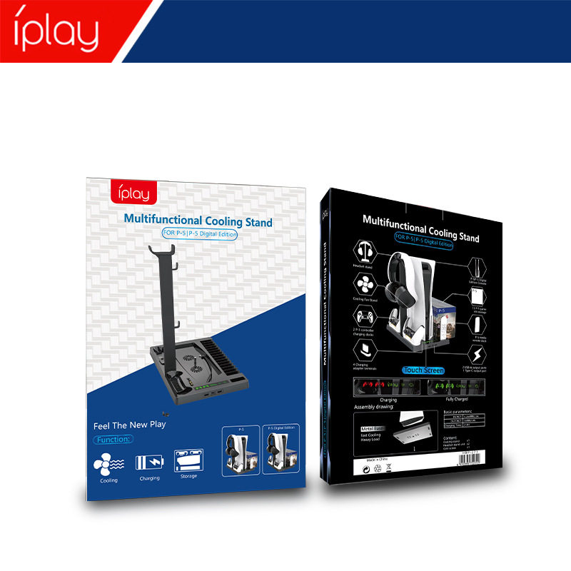 Iplay Factory Direct Sales Ps5 Game Console Cooling Fan Base with Disc Storage + Ps5 Controller Charging