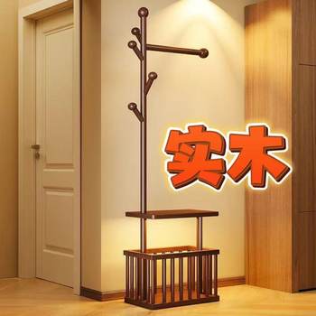 Floor-Standing Solid Wood Coat Rack for Home Use, New Multifunctional Clothes Rack and Coat Rack Combination
