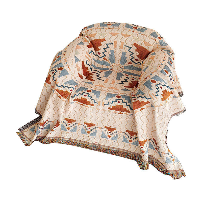Casual Modern Single and Double Sofa Towel Cushion Full Cover Non-Slip European Style Line Blanket Geometric Tablecloth Chair Cushion Cover Thick Polyester Cotton