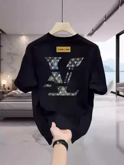 [High-Quality Men's Clothing] Pure Cotton Short-Sleeved T-Shirt, Versatile, Loose, Minimalist Print, Creative Design, Trendy Brand Top