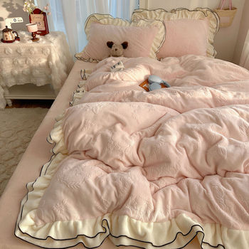 French Romance~ | Autumn and Winter Thickeneded Milk Velvet Four-Piece Set Stereo Carved Double-Sided Velvet Coral Velvet Category a Bedding