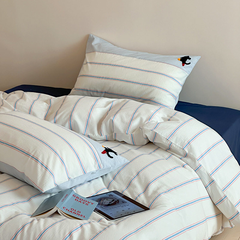 2025 Spring and Summer Blogger Bay Blue and White Striped Cotton Washed Cotton Four-piece Set Cotton Small Fresh Three-piece Set Art