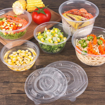 Disposable Bowl Round Lunch Box Transparent Thickeneded Plastic Bowl Stall Takeaway Packaging Box Ice Powder Soup Noodles with Lid Full Box