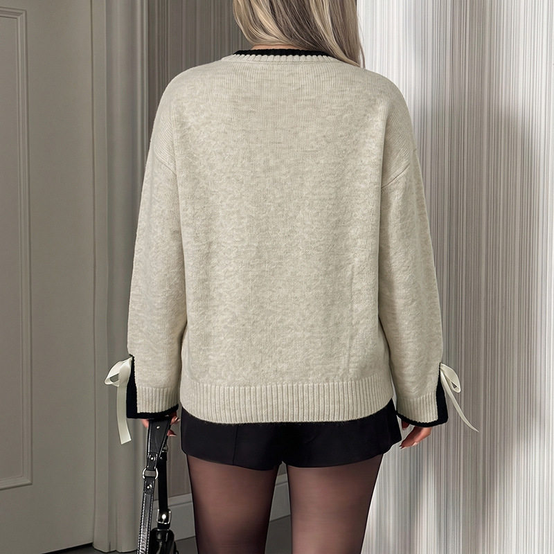 Color Block Bow Sleeve Sweater Cozy Trendy Soft Fabric Casual Wear Fall Winter Wholesale Available