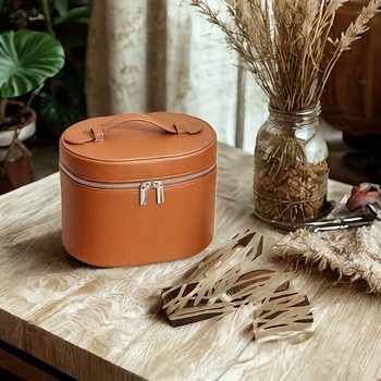 Cross-Border Pu Leather Bucket Makeup Bag, Large Capacity Toiletry Bag, Portable with Straps, Multi-Compartment Cosmetic Storage Bag