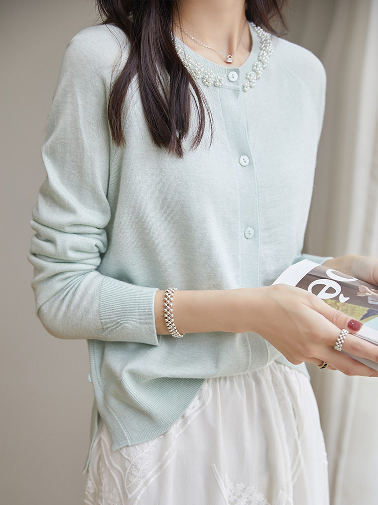 精细美丽诺羊毛针织衫开衫女2023新款时尚长袖毛衣外搭小众空调房