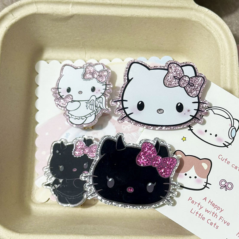 细闪黑白恶魔天使猫咪爱心卡通发饰发夹少女猫咪甜美小众高颜值