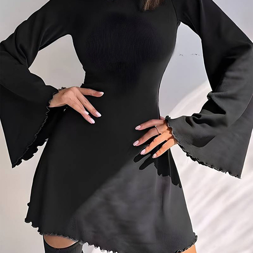 Bell Sleeve Mini Dress Sexy Tie Detail Spring Summer European and American Style Wholesale Available
