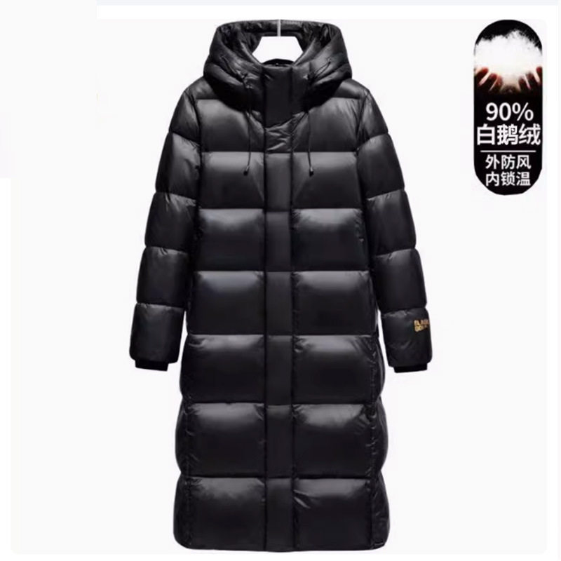 2024 Winter New Goose Down Jacket Black Gold Men's and Women's Long Thickened Couple's Hat Warm Wash-Free Down Jacket