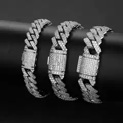 European and American Cross-Border Flip Buckle Rhombus Cuban Bracelet Trendy Brand Personality Hip-Hop Zircon Men's Bracelet Jewelry Wholesale