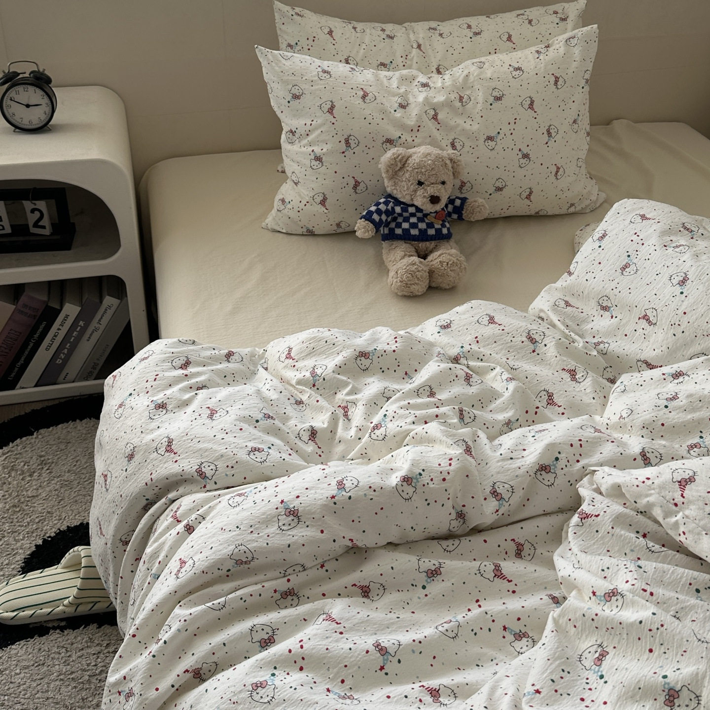 Category a Cream Girl Ins Sanrio Cartoon Kt Cat Washed Cotton Four-Piece Student Bed Bed Sheets Student Three-Piece Set 4