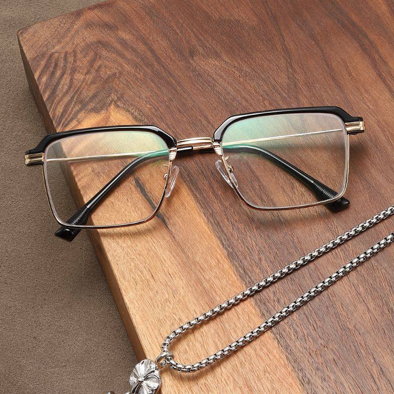Large Square Frame Glasses with Color-Changing Lenses for Business Men, Prescription Glasses with Trendy and Elegant Design, Non-Prescription Glasses