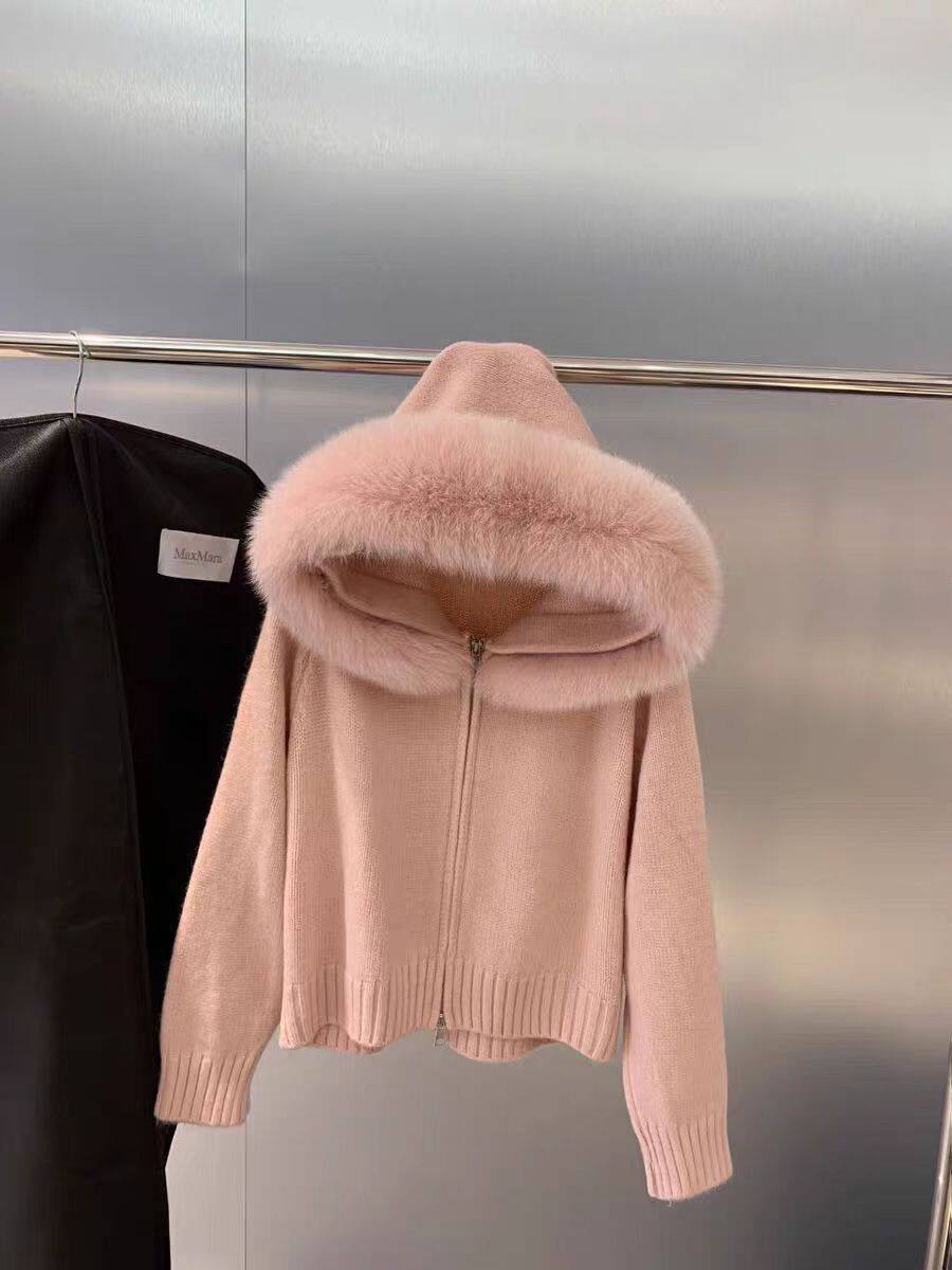 Cross-Border Autumn and Winter New Thickened Hooded Large Fur Collar Knitwear Tops and Jackets for Women Hooded Fashionable Versatile Jackets