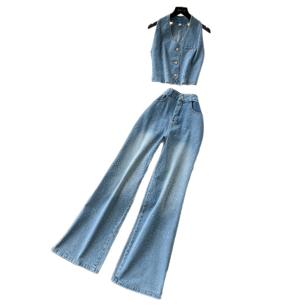 Sleeveless Denim Jumpsuit Set for Women Slim Fit High Waist Halter Neck Summer Casual Wear Wholesale Available