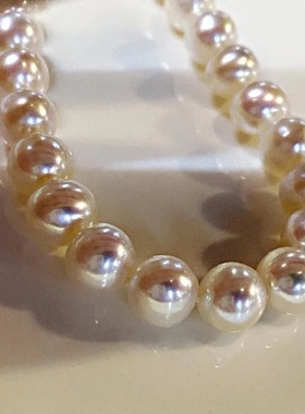 纯天然海水珍珠项链日本AKOYA海水极强光近正圆国货之光送女朋友