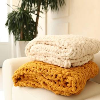 Amazon New Handmade Thick Woven Blanket Thick Chenille Knitted Blanket Wool Blanket Sofa Cover Blanket