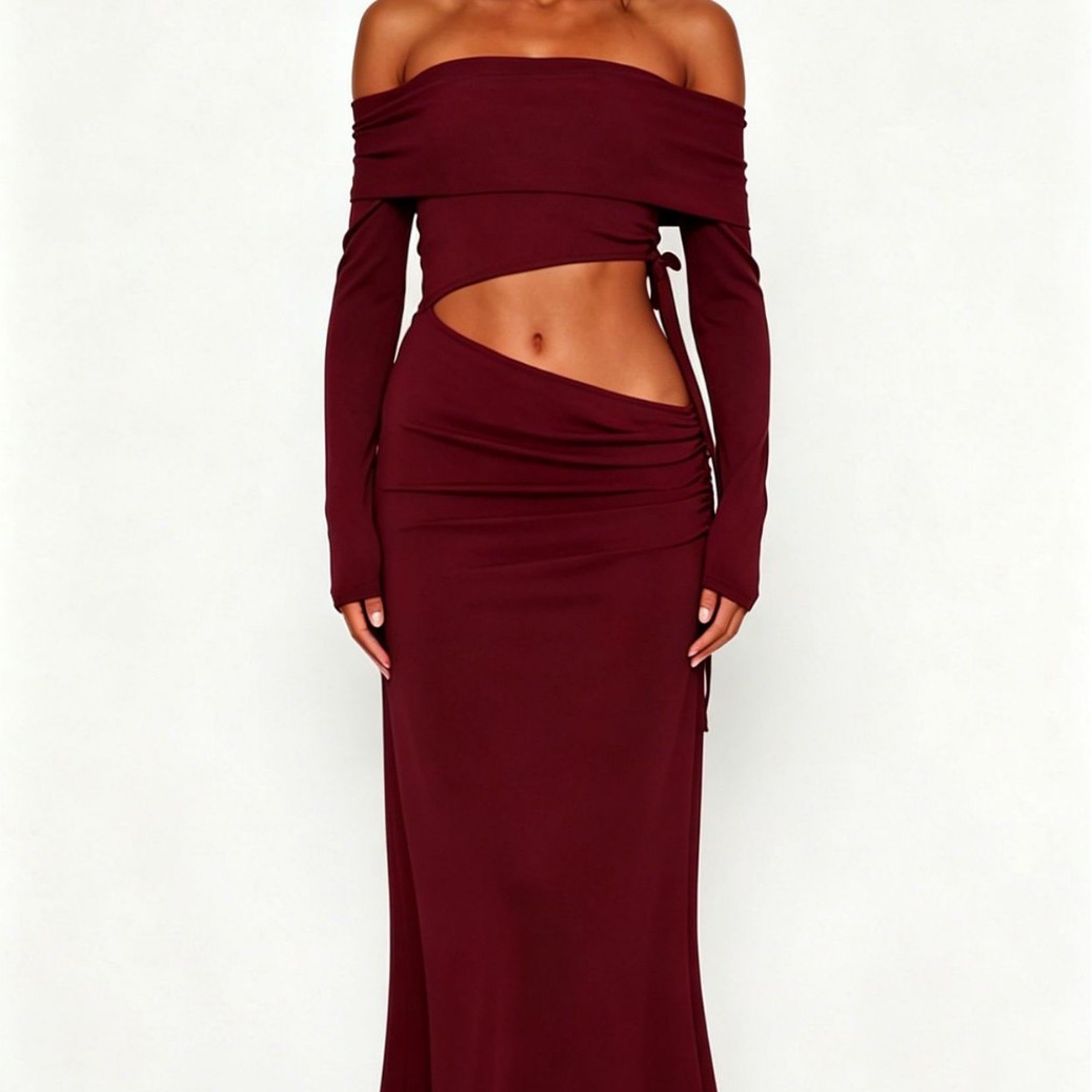 Off Shoulder Bodycon Dress Waist Cutting Elegant Style Perfect for Parties Wholesale Available