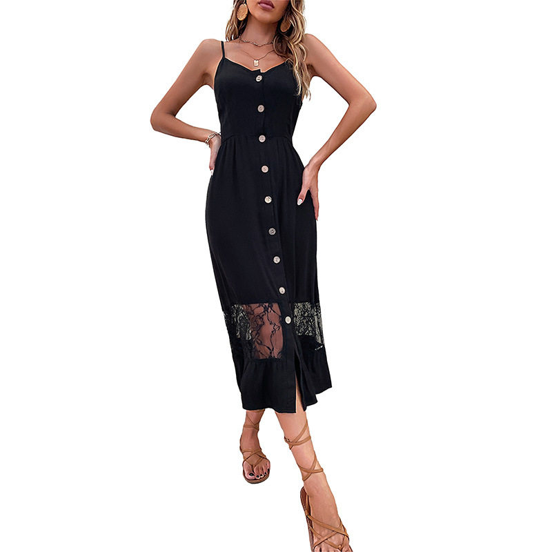 Casual Summer Dress Black Lace Panel Sleeveless Lightweight Fabric Perfect for Beach or Party Wholesale Available