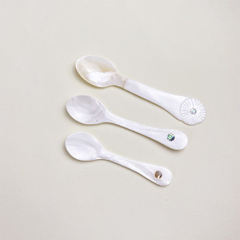 Shell Spoon with Long Handle Inlaid Pearl Clam Shell Spoon Products Restaurant Dessert Sweets Mixing Spoon